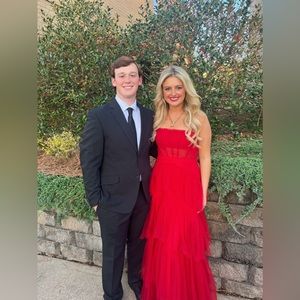 Betsy & Adam Mesh Corset Ball Gown. size 8